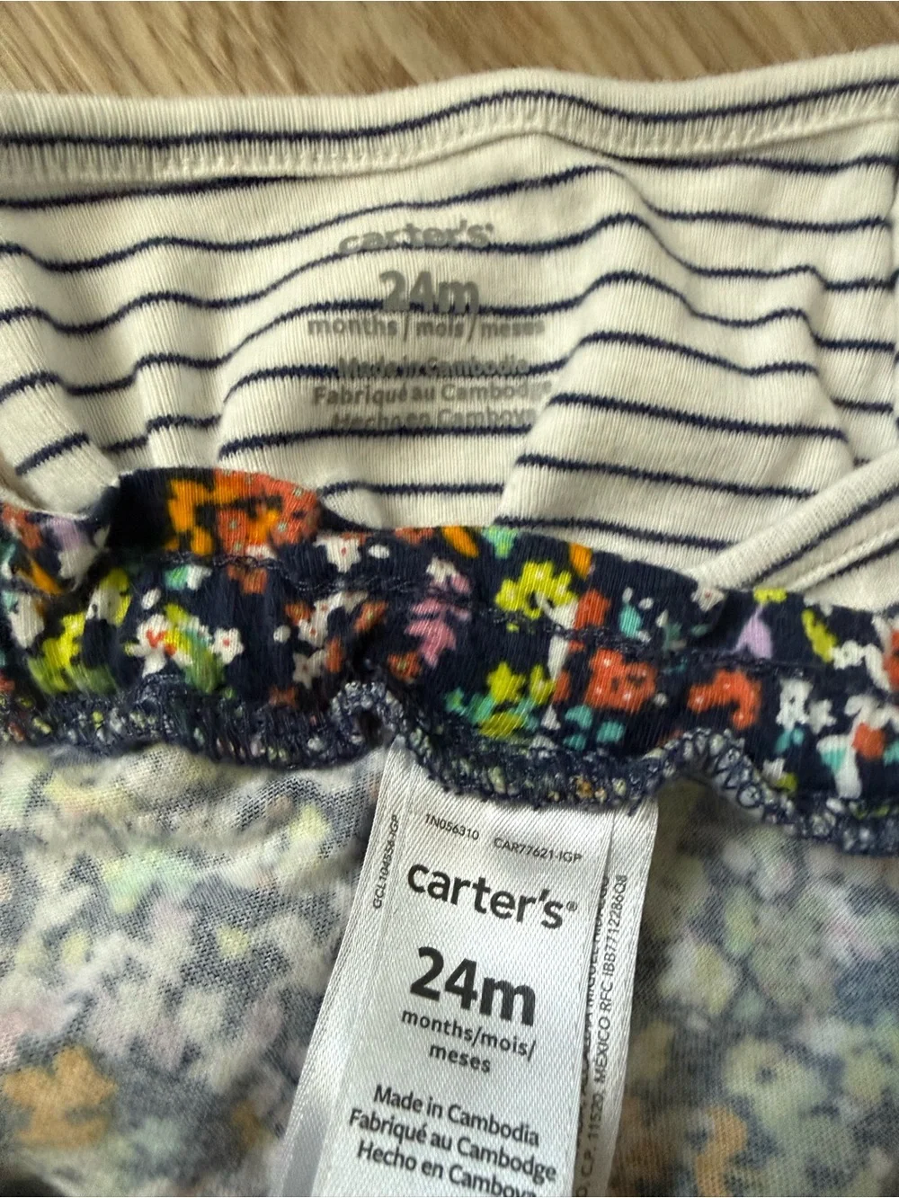 Carter's Toddler Girl Navy & White Striped Ruffle Tank Onesie with Floral Shorts